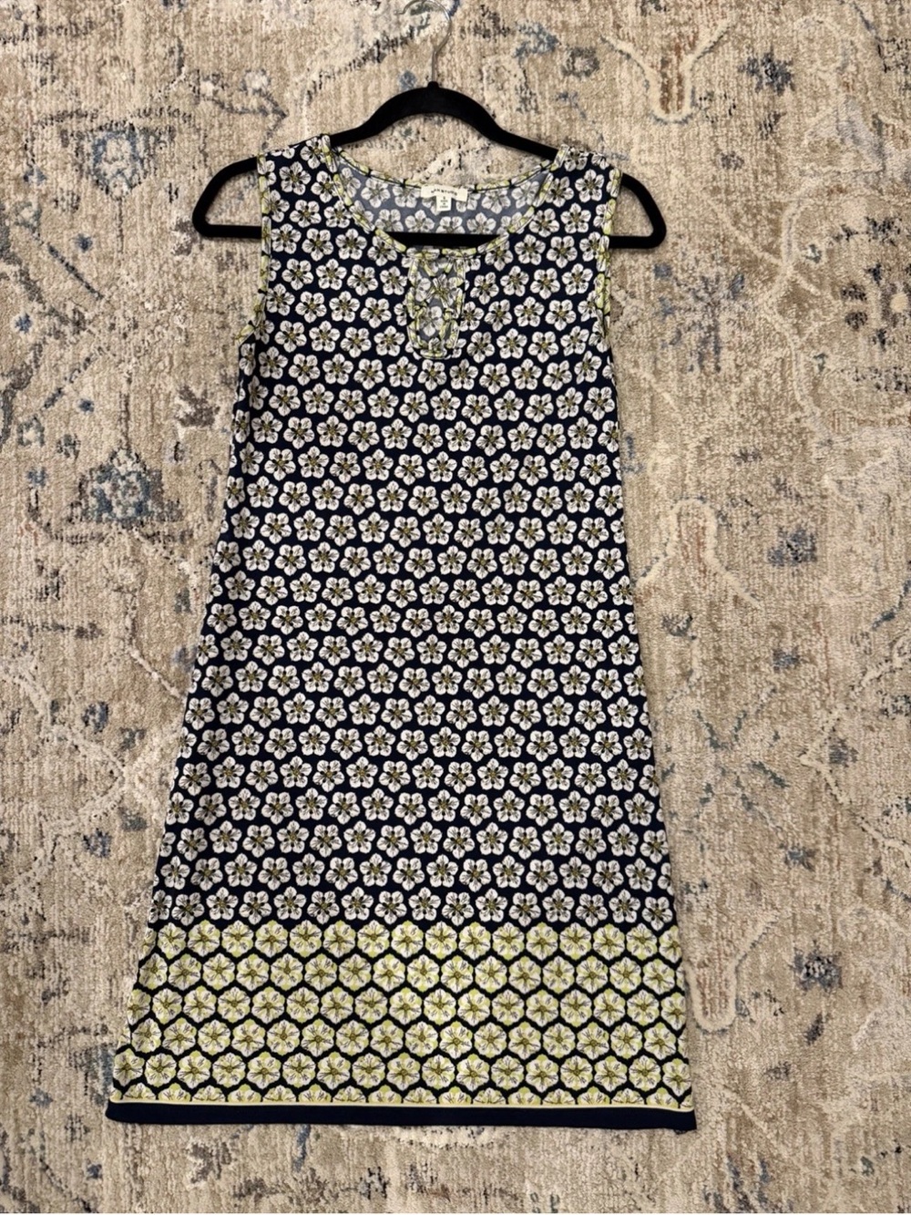 Max Studio Floral Shift Dress Navy Blue Keyhole Neck Sleeveless S